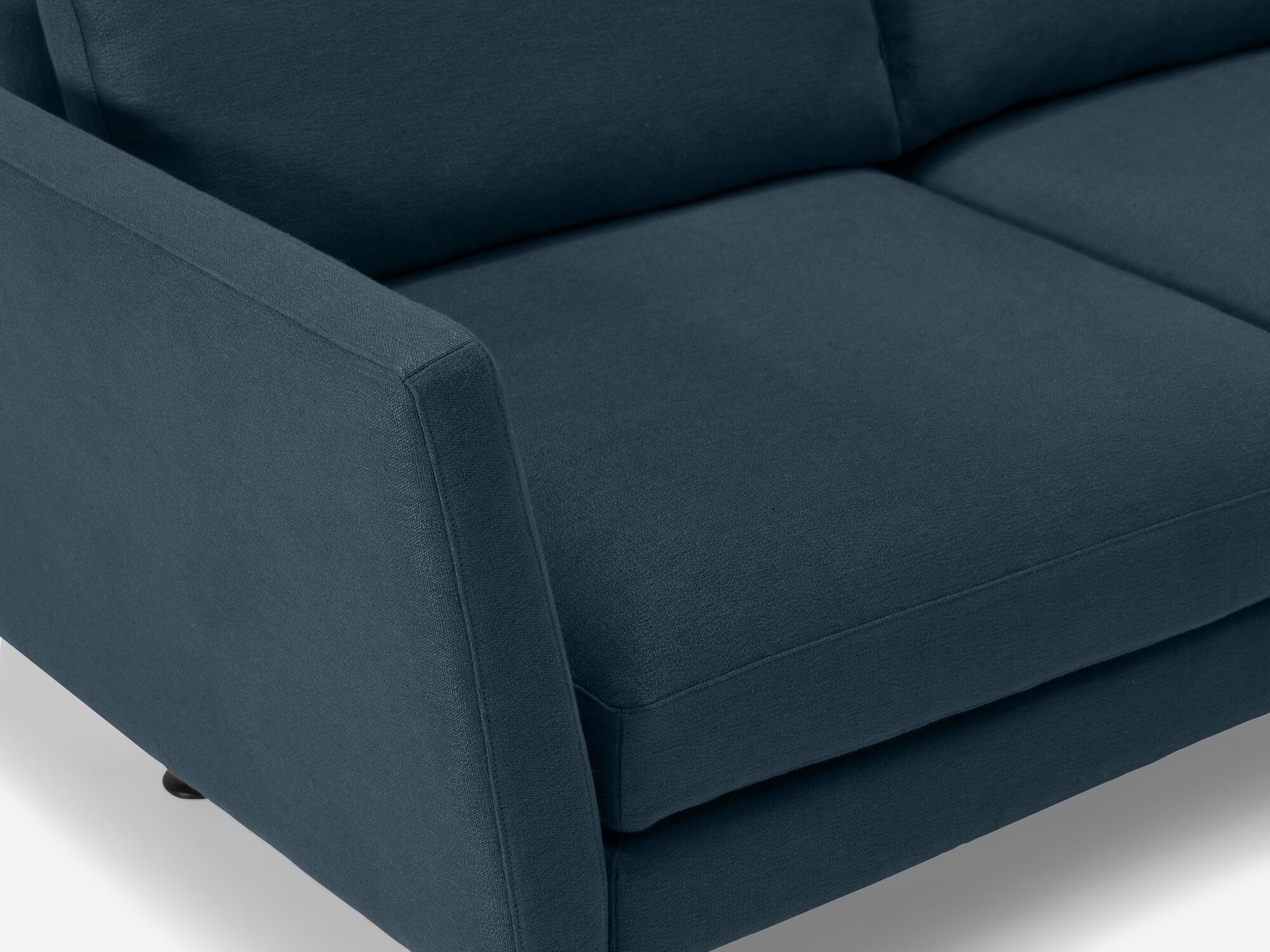 Blue modern loveseat seat detail view